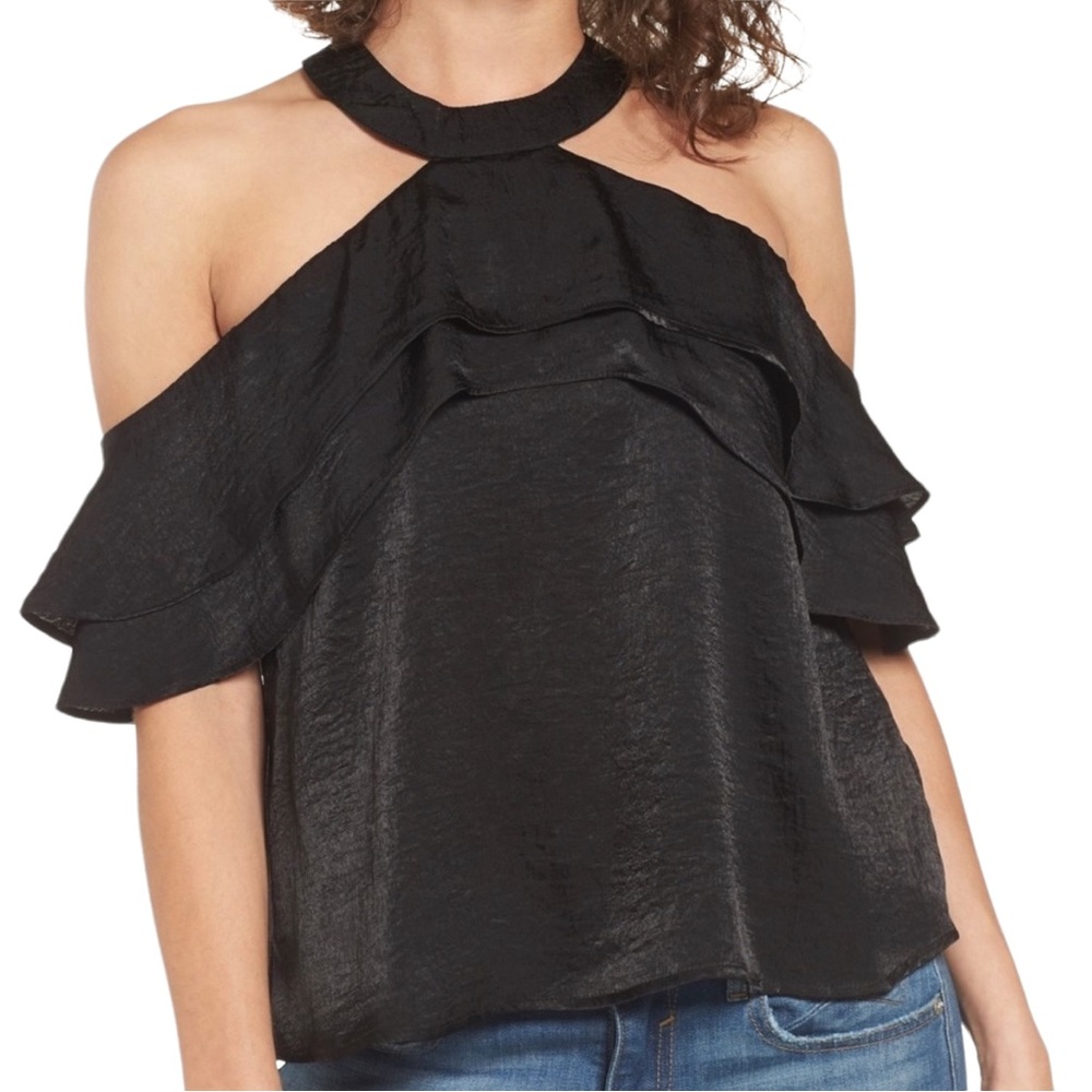 Halter Ruffle Top Cold Shoulder